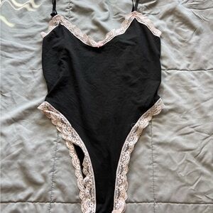 Black Lace Trim Bodysuit